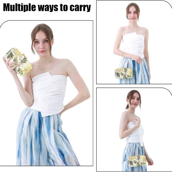 Women's Straw Clutch Purse Summer Beach Evening Bag Crossbody Lace Floral - Picture 3 of 7